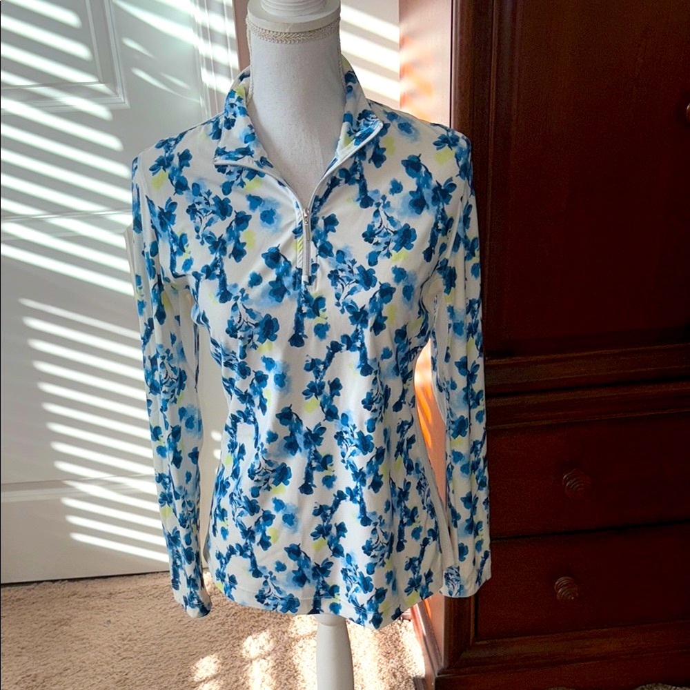 Lady Hagen zippered Floral Blue and White Women's Top